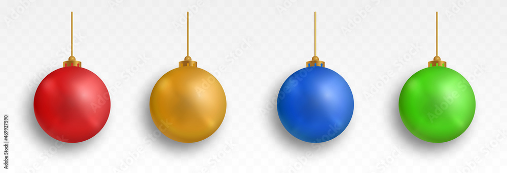 Vector set of toys for the Christmas tree on an isolated transparent background. Ball on the christmas tree png, multi-colored balls. Christmas decoration, decoration. - obrazy, fototapety, plakaty 