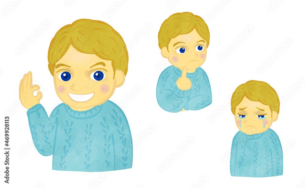 Boy's upper body illustration set in a sweater Blonde Ver Boy's upper body illustration set in a sweater Blonde Ver