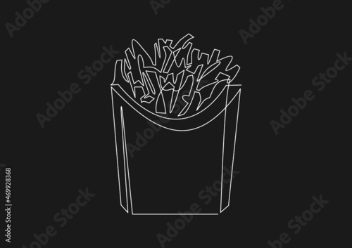 one continuous drawn line of french fries.fast food food potato cooked in flint