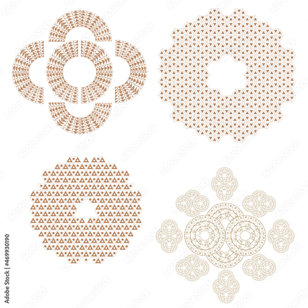 Japanese geometric traditional pattern set isolated on white background