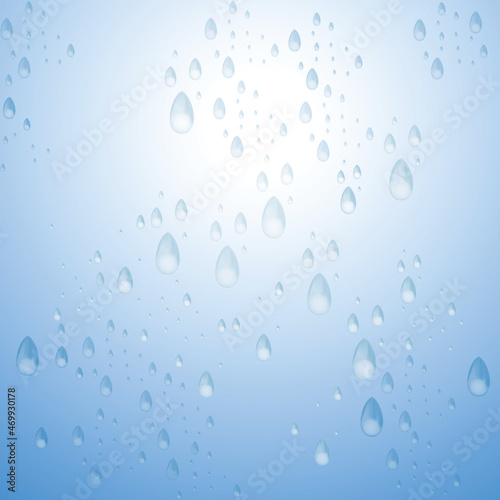 Water drops isolated on blue background. For web site, poster, placard and wallpaper. Creative modern concept, vector illustration 