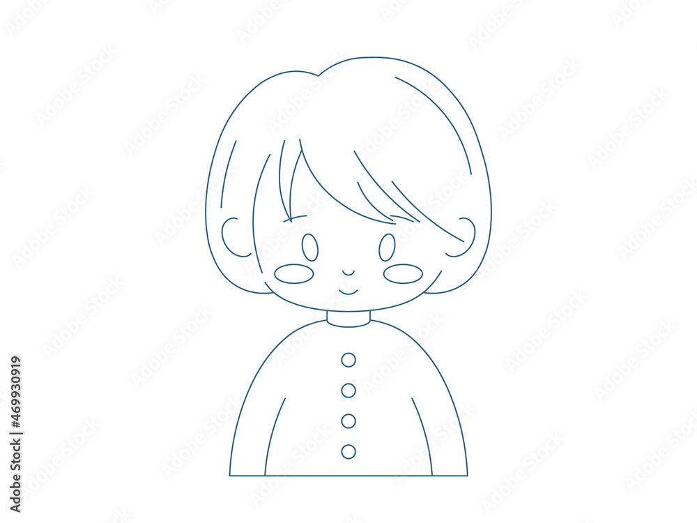 Outline cute girl. Vector line art female character concept with casual smile. Simple linear drawing illustration of avatar emoji monochrome person. Outline cute girl. Vector line art female character concept with casual smile. Simple linear drawing illustration of avatar emoji monochrome person.