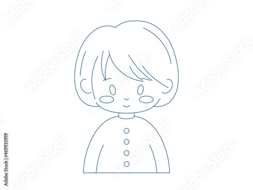 Outline cute girl. Vector line art female character concept with casual smile. Simple linear drawing illustration of avatar emoji monochrome person. © Takoyaki Shop