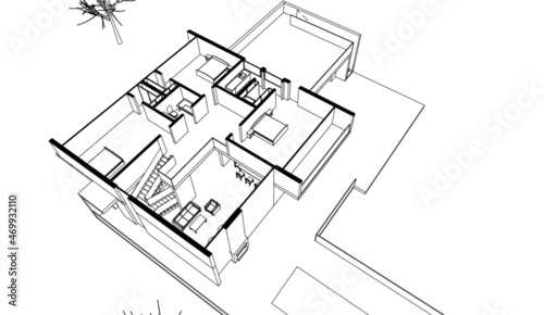 modern house architecture concept drawing vector 3d illustration