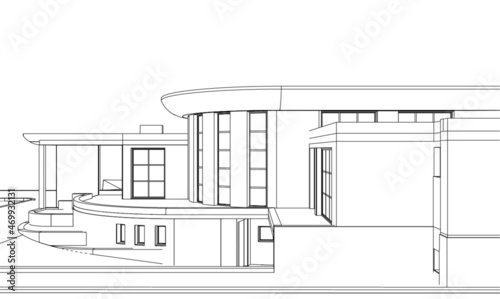 modern house architecture concept drawing vector 3d illustration