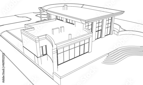 modern house architecture concept drawing vector 3d illustration