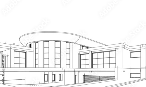 modern house architecture concept drawing vector 3d illustration