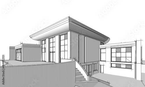 modern house architecture concept drawing vector 3d illustration