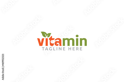 vitamin or nutrition pet logo. A typography logo with a combination of text, leaf, and puppy or dog.