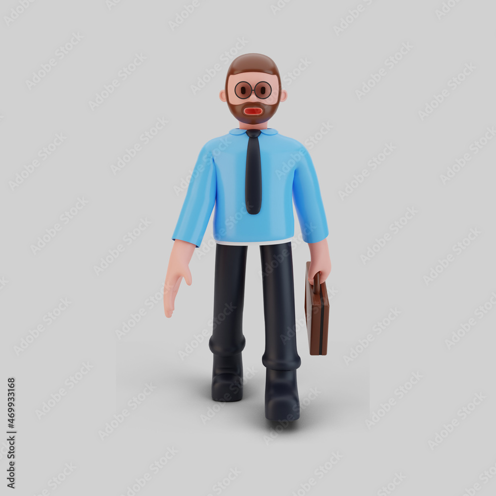 business man character walking, 3d rendering