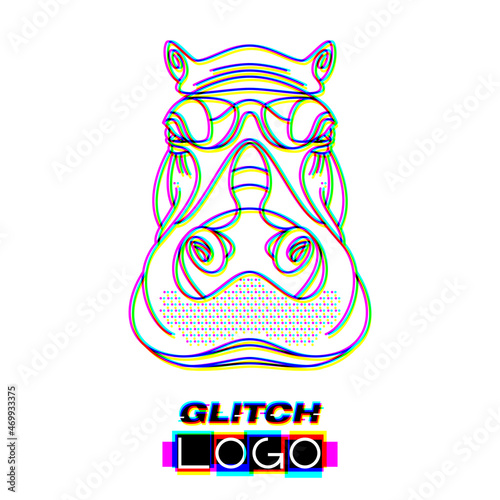 Glitch effect hippo logo vector animal illustration