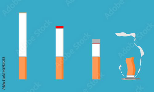 Set cigarette different stages of burn on blue background flat vector icon design.