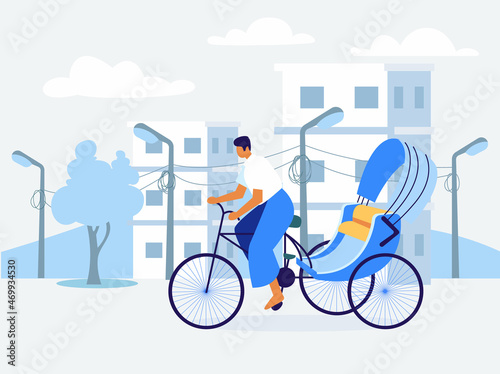 Rickshaw puller in the city illustration concept vector photo