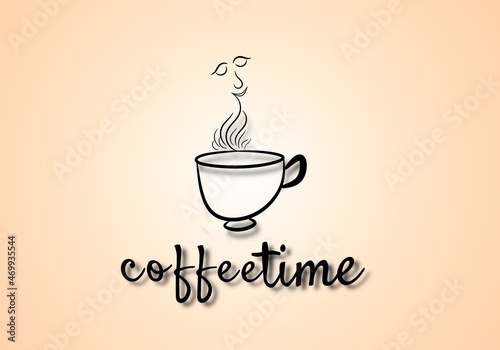 coffee shop logo neon, coffee time   cup with steam, red neon with wood background, coffee and tea logo template neon illustration  cup logo design, coffee time template neon