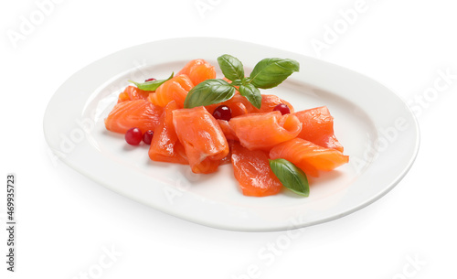 Salmon carpaccio with cranberries and basil isolated on white