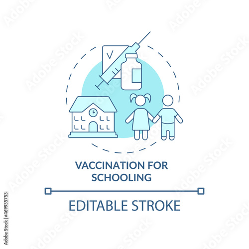 Vaccination for schooling blue concept icon. Protection against covid abstract idea thin line illustration. Boosting kids immunity. Vector isolated outline color drawing. Editable stroke