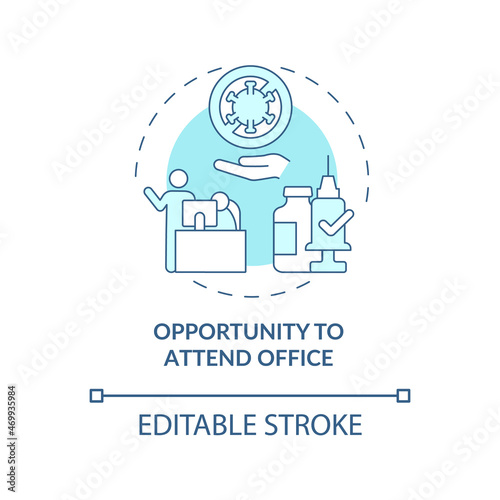 Opportunity to attend office blue concept icon. Mandatory vaccination abstract idea thin line illustration. Handling employee health. Vector isolated outline color drawing. Editable stroke