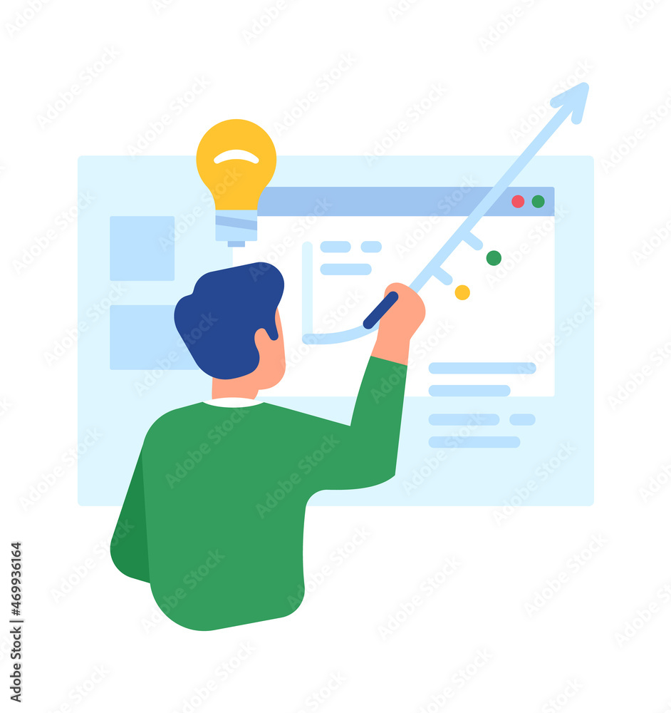 Man drawing rising arrow. Guy having idea for growth Man drawing rising arrow. Guy having idea for growth