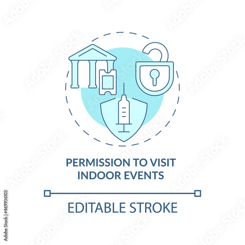 Permission to visit indoor events blue concept icon. Mandatory vaccination abstract idea thin line illustration. Visiting movie theaters. Vector isolated outline color drawing. Editable stroke