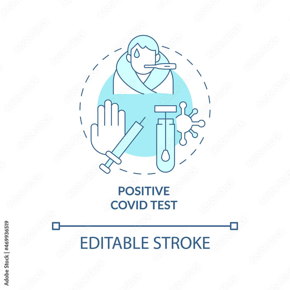 Positive covid test blue concept icon. Contraindications to covid vaccines abstract idea thin line illustration. Person with positive result. Vector isolated outline color drawing. Editable stroke