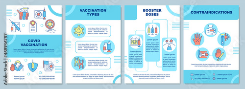 Covid vaccination brochure template. Vaccine for booster doses. Flyer, booklet, leaflet print, cover design with linear icons. Vector layouts for presentation, annual reports, advertisement pages