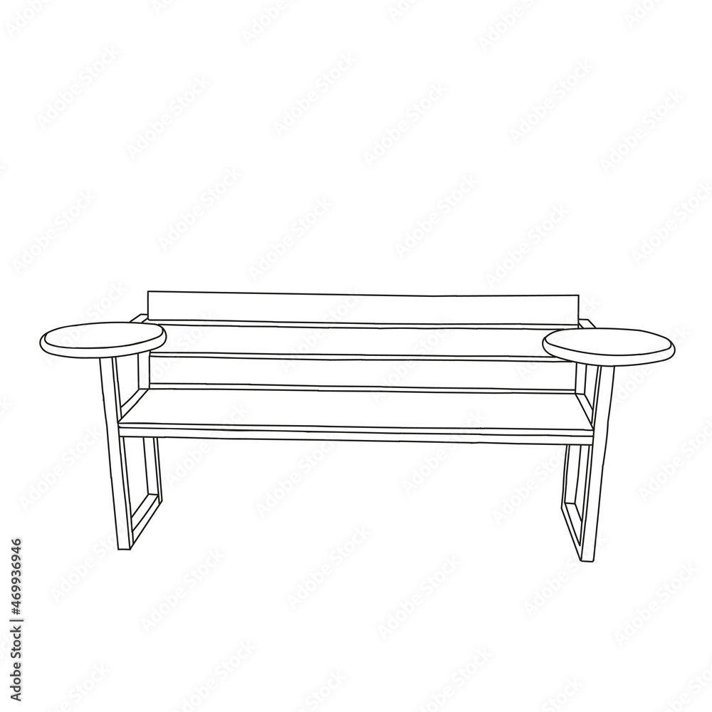 Black Vector outline illustration of a wooden bench isolated on a white background Black Vector outline illustration of a wooden bench isolated on a white background