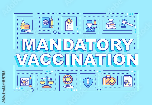Mandatory vaccination word concepts banner. Preventing serious illness. Infographics with linear icons on blue background. Isolated creative typography. Vector outline color illustration with text