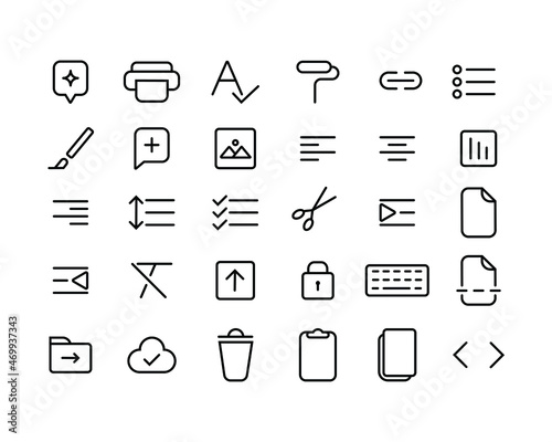 editable stroke icons related to text or document processing applications. ui ux element collection for website or app interface. minimal outline icon style.