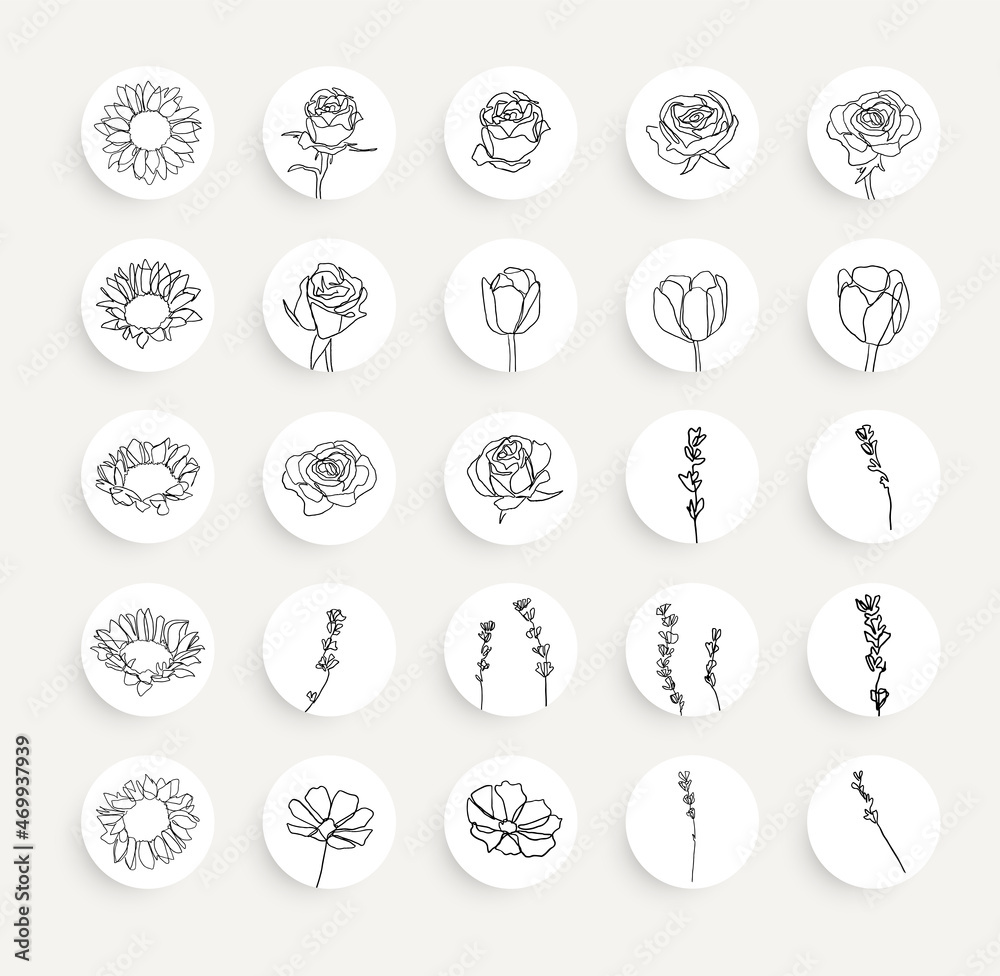 Highlights with flowers set. Vector illustration  