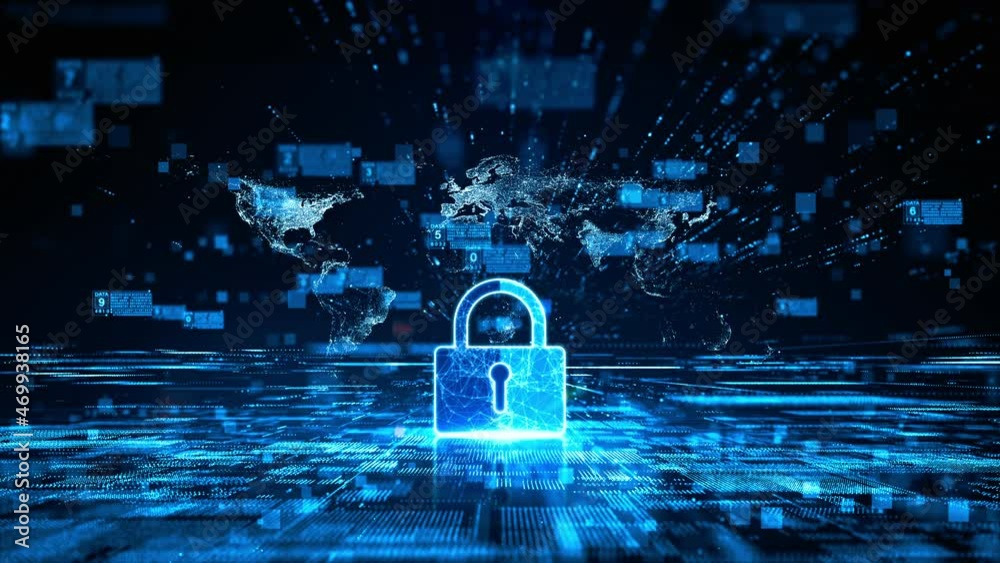 Lock Icon. Cyber Security of Digital Data Network Protection. High-speed connection data analysis. Technology data binary code network conveying connectivity background concept. 4k