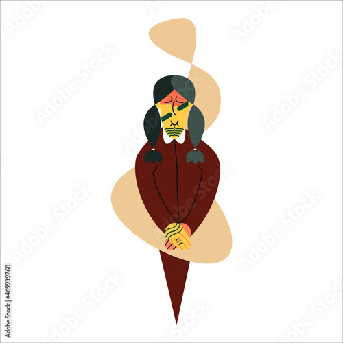 Mayan girl, Indian, from New Zealand, modest with tattoos on her face and arms. Symbol. Vector illustration