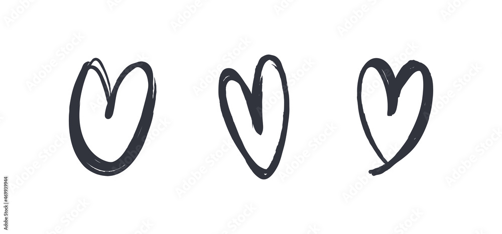 Hand drawn hearts. Set of heart illustrations. Doodle love sketched symbols. Hand drawn hearts. Set of heart illustrations. Doodle love sketched symbols.
