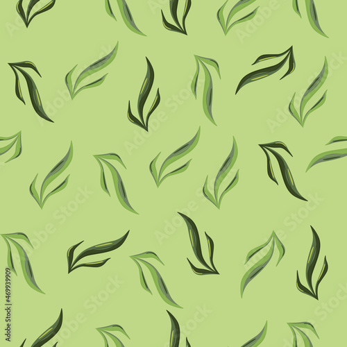 Seamless pattern seaweed on light green background. Marine flora templates for fabric.