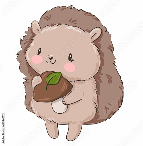 Cute Hedgehog and mushroom cartoon character vector illustration
