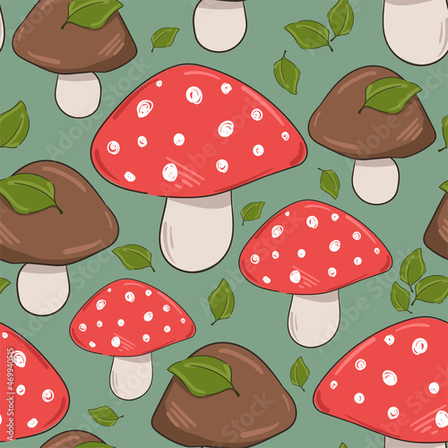 Seamless pattern amanita Mushrooms print for textile vector illustration design