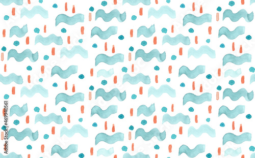 Watercolor seamless patter as teal blue green waves