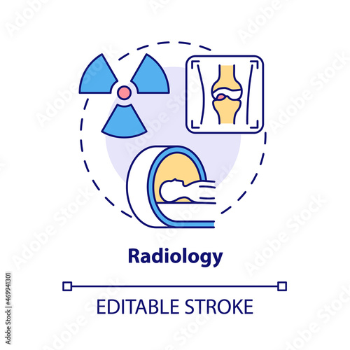 Radiology concept icon. Arthritis clinic services abstract idea thin line illustration. X ray and densitometry. Arthritis diagnosing. Vector isolated outline color drawing. Editable stroke