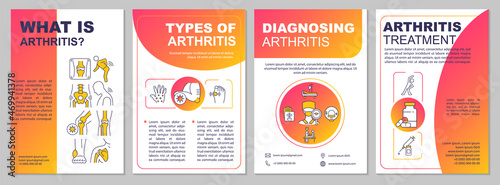 What is arthritis red brochure template. Diagnosing and treatment. Flyer, booklet, leaflet print, cover design with linear icons. Vector layouts for presentation, annual reports, advertisement pages