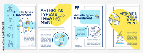 Arthritis types and medication brochure template. Flyer, booklet, leaflet print, cover design with linear icons. Vector layouts for presentation, annual reports, advertisement pages
