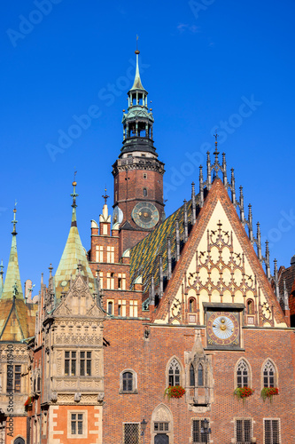 Gothic Wroclaw Old Town Hall on market square, facade, Wroclaw, Poland