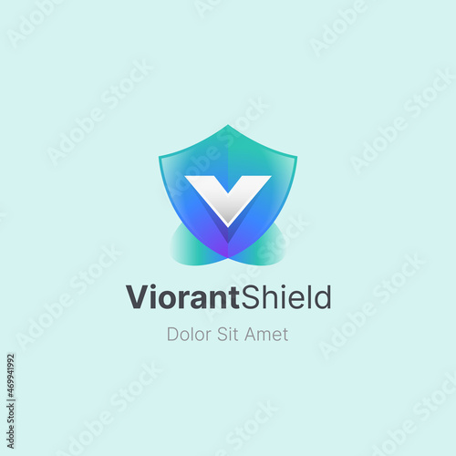Colorful shield with letter v logo