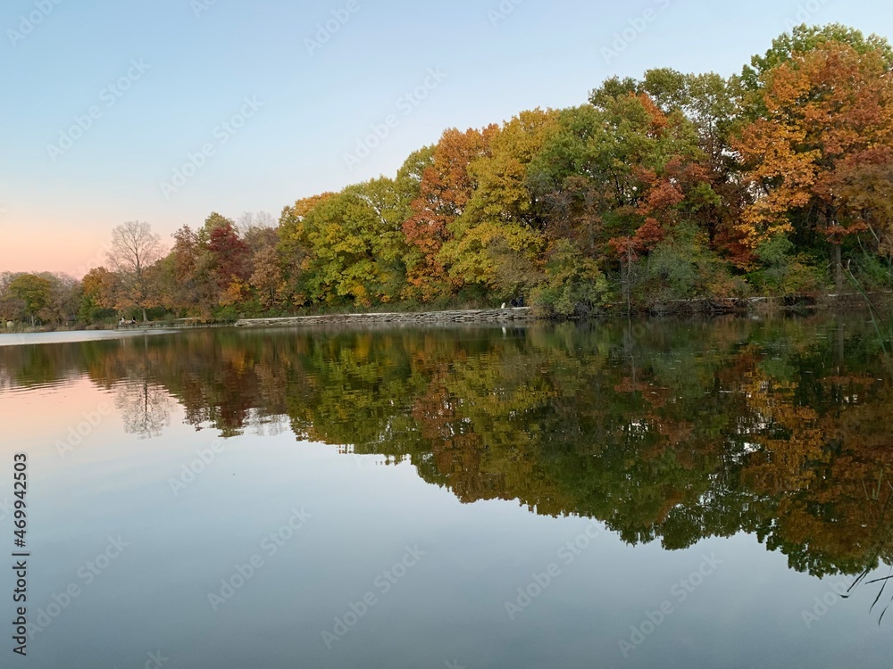 autumn trees reflected in water autumn trees reflected in water