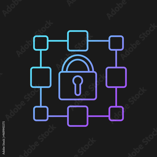 Blockchain gradient vector icon for dark theme. Encrypted data storage. Recording information about cryptocurrency. Thin line color symbol. Modern style pictogram. Vector isolated outline drawing