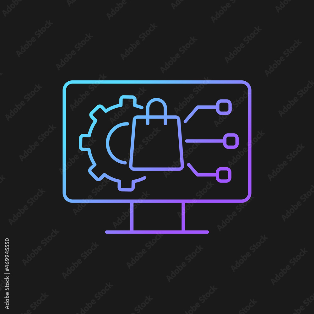 Digital product management gradient vector icon for dark theme. Product life cycle development. Testing effectiveness. Thin line color symbol. Modern style pictogram. Vector isolated outline drawing Digital product management gradient vector icon for dark theme. Product life cycle development. Testing effectiveness. Thin line color symbol. Modern style pictogram. Vector isolated outline drawing