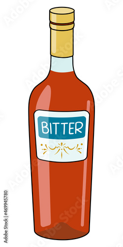 Traditional Italian red bitter liquor in bottle. Doodle cartoon hipster style vector illustration isolated on white background. Good for party card, posters, bar menu or alcohol cook book recipe.