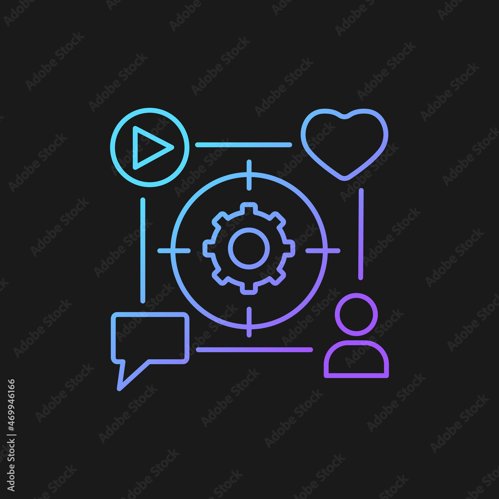 Focus and attention management gradient vector icon for dark theme. Increasing productivity. Time management skills. Thin line color symbol. Modern style pictogram. Vector isolated outline drawing Focus and attention management gradient vector icon for dark theme. Increasing productivity. Time management skills. Thin line color symbol. Modern style pictogram. Vector isolated outline drawing