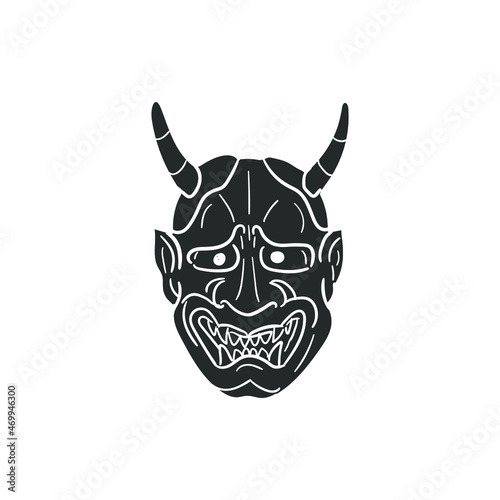 Demon Mask Icon Silhouette Illustration. Japanese Culture Vector Graphic Pictogram Symbol Clip Art. Doodle Sketch Black Sign.