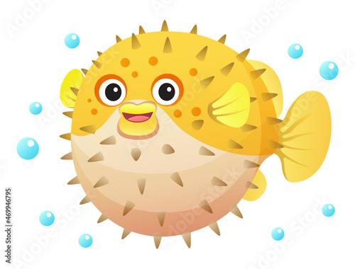 Cute puffer fish cartoon illustration isolated on white background