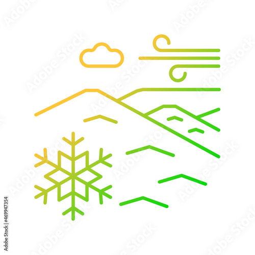 Cold desert gradient linear vector icon. Polar desert. Snow and ice covered large plain area. Low temperature region. Thin line color symbol. Modern style pictogram. Vector isolated outline drawing