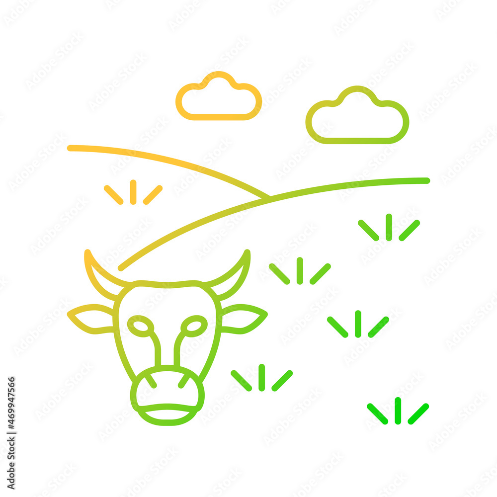 Pasture gradient linear vector icon. Grassland and rangeland. Grass covered land type. Livestock grazing field. Thin line color symbol. Modern style pictogram. Vector isolated outline drawing Pasture gradient linear vector icon. Grassland and rangeland. Grass covered land type. Livestock grazing field. Thin line color symbol. Modern style pictogram. Vector isolated outline drawing